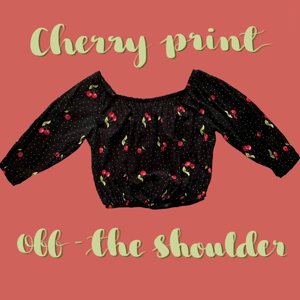 Cherry Print Off the Shoulder Top